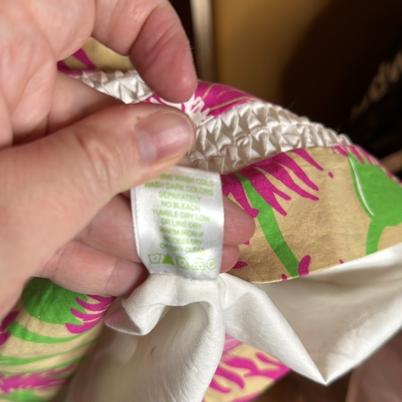 LILLY PULITZER Fiesta Beige Magenta Lime Floral Stretch Cotton Dress Size 4 - Picture 10 of 11